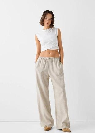 Базовые брюки палаццо из смеси льна bershka