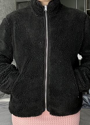 Куртка teddy h&m чорна плюшева на блискавці