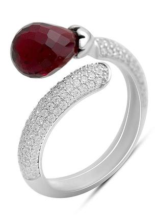 Серебряное кольцо komilfo с искусственным гранатом nano 4.101ct, фианитами, вес изделия 3,21 гр (60002451) 17 размер