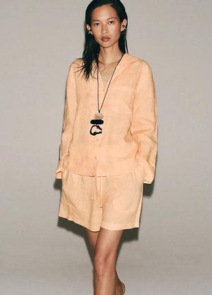 Лляний костюм zara, костюм з сорочкою і шортами з льону zara