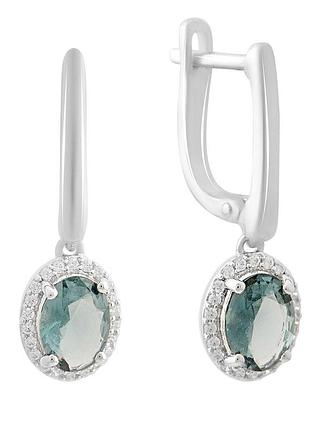 Серебряные серьги komilfo с топазом лондон блю 2.063ct, фианитами (2213611)