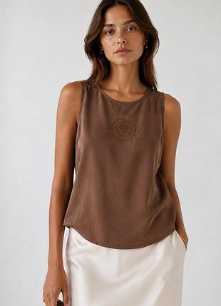 Шовковий топ allison wingate 100% silk шоколадного кольору