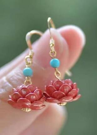 Серьги шик бирюза + коралл