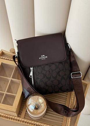 Сумка-мессенджер coach чоловіча через плече коричневий