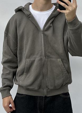 Зіп худі pull&bear сіре пулбір zip hoodie оверсайз кроп укорочене