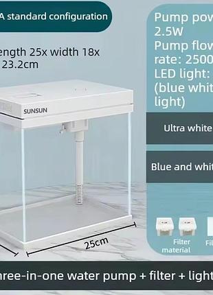 Стеклянный аквариум sunsun hej-250 (25х18х26 см) с led-светом и фильтром