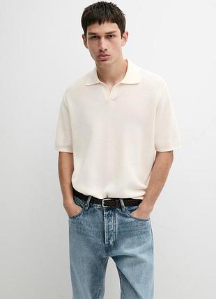 Фірмова фактурна трикотажна сорочка-поло з короткими рукавами massimo dutti