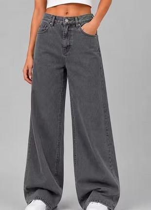 Жіночі довгі чорні сірі графіт широкі джинси палаццо wide leg талія 80, р.26/32 м, s monki h&m широкие джинсі палаццо