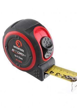 Рулетка со стальным полотном, покрытым нейлоном, 5 м, 25 мм, storm intertool mt-0836