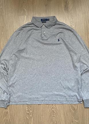 Сіре поло на довгий рукав polo ralph lauren оригінал / чоловічий лонгслів ральф лорен