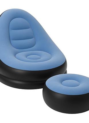 Надувное кресло с пуфом для отдыха air sofa велюровое blue oh-85