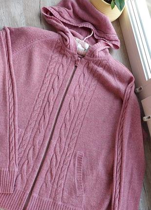 Вовняний в'язаний кардиган marks & spencer з капюшоном, р. m/l (16)