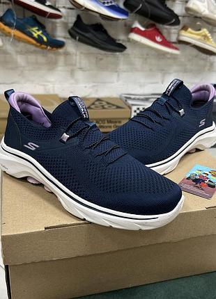 Жіночі кросівки skechers go walk 7 спортивні сліпони для бігу тренувань залу мʼякі легкі літні сітка сині дихаючі бу 38-39 р на резинці комфортні