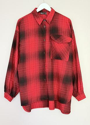 Червоно-чорна картата сорочка оверсайз від asos design з великим накладною кишенею