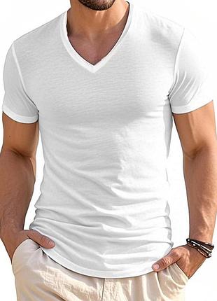Мужская белая футболка hugo boss (размер xl) - оригинал базовый v-вырез