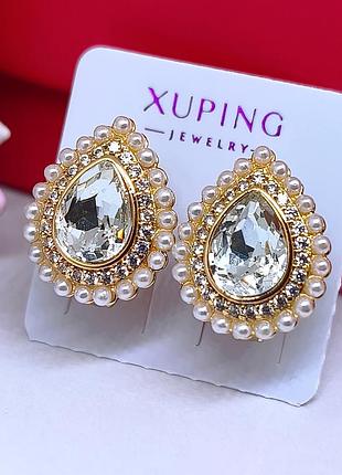 Сережки swarovski медичне золото розмір 15×13 мм англійська застібка бренд xuping 6149