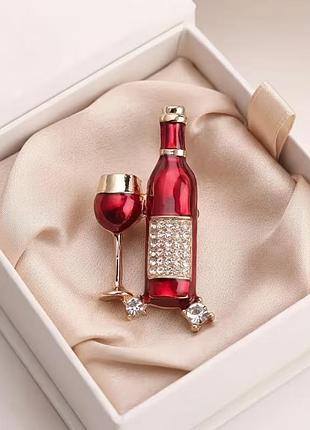 Брошка 🍷 пляшка червоного вина та келих 🍷 подарунок сомельє бармену шанувальнику вина бокал бутилка