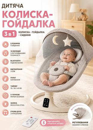 Колыбелька-качалка детская / колыбельный центр-шезлонг 3 в 1 m06 с bluetooth, музыкой и пультом управления