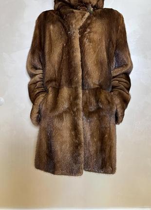 Норкова шуба натуральна цільна норка з капюшоном 50–52 xl xxl індивідуальне пошиття