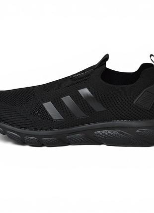 Adidas black мокасины черные
