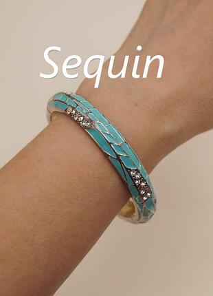 Браслет ретро бирюзовый закрытый каф эмаль sequin стиль клуазоне