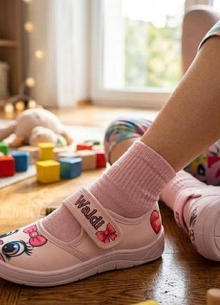 Текстильні тапочки для дівчинки, рожеві з широкою липучкою, waldi, 24-30 розміри