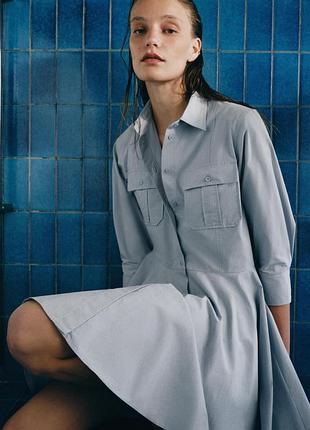🩵 нова бавовняна сукня-сорочка zara зі складками