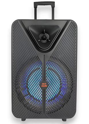 Портативная колонка bluetooth на колесах sps zqs15123 black 40 вт 3000 мач led подсветка микрофоны tws usb tf aux fm bluetooth