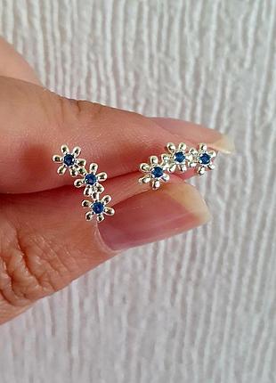 Серебряные серьги ромашки с эмалью