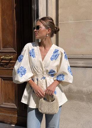 Блуза сорочка в квіти молочна ysl
