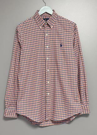 Сорочка ralph lauren blue label з м'якої бавовни на ґудзиках, помаранчево-синя картата