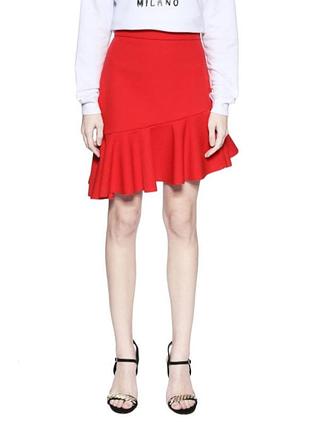 Красная асимметричная юбка msgm (original) с воланом, размер l (it 46)