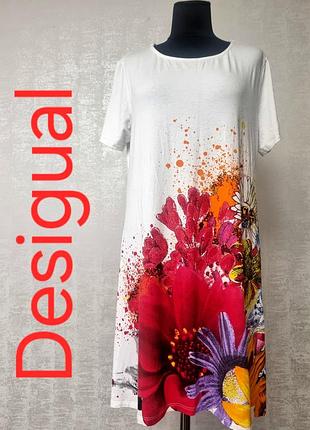 яркое летнее трикотажное платье desigual с красочным цветочным принтом