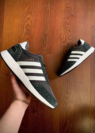 Кросівки жіночі adidas originals iniki fleece termo dark gray & black👟