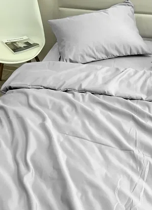 Постельное белье полуторное светло-серое ecotton light grey (полисатин)