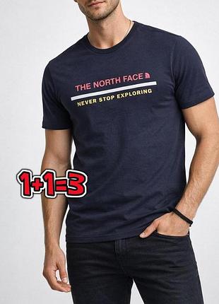 🎁1+1=3** брендовая темно-синяя мужская футболка хлопок the north face, размер 48 - 50