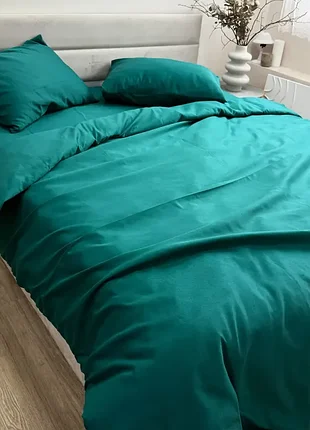 Постельное белье евро темно-зеленая изумрудная ecotton dark green (полисатин)