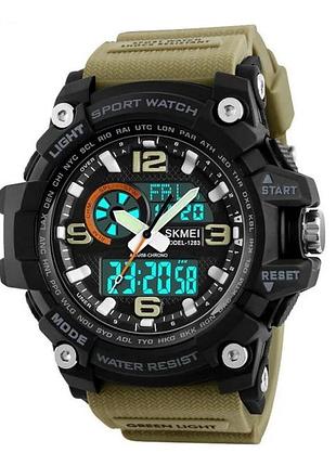 Чоловічий годинник skmei 1283 black-khaki wristband. часы мужские