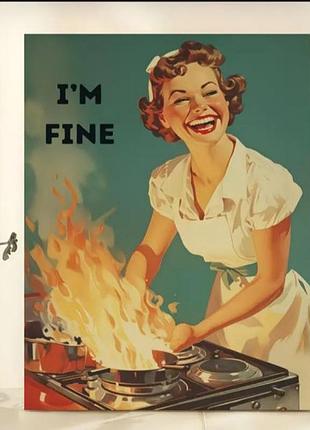 Картина, плакат i'm fine, ретро, декор
