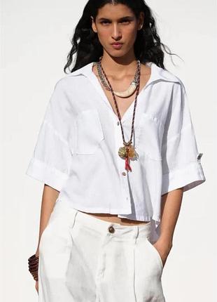 Жіноча лляна сорочка з короткими рукавами zara розмір xs