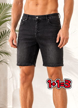 🎁1+1=3** фирменные серо-черные мужские джинсовые шорты asos, размер 50 - 52