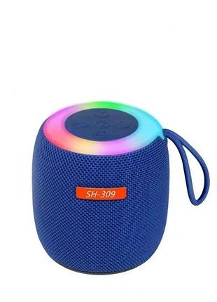 Колонка bluetooth sh-309 з ipx5, яскравим підсвічуванням та глибоким басом, синя