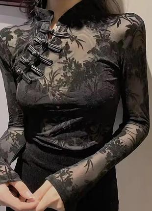 Кофта у японському стилі кроп топ сітка китайська з кружевом оксамит y2k dollskill лонг demonia
