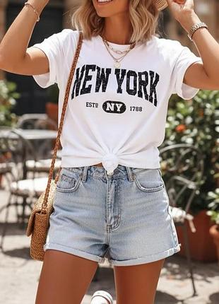 Принт new york 🗽 базовая белая футболка 🤍  👕 s - m