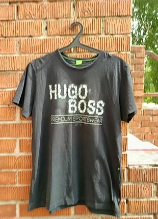 Чорна чоловіча футболка hugo boss / boss green (з принтом)