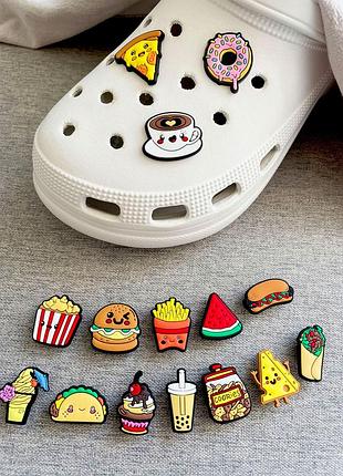 Jibbitz crocs фастфуд hotdog джибитсы для кроксов еда пончик кофе пицца pizza кофе попкорн кроксы