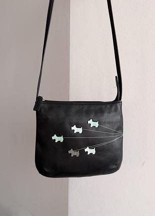 Сумка-міні шкіряна radley - молодіжна,чорна,з декоративною аплікацією маленьких собачок,через плече