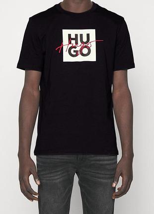 Футболка чоловіча  hugo boss, чорна, хлопок