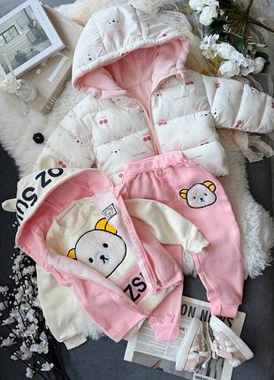 🥰костюмчик тройка на флисе для самых маленьких девочек