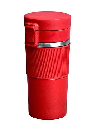 Термокружка stenson mt-4927 380 мл с силиконовым ободком пластиковый с нержавеющей сталью красный